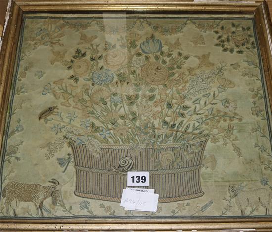 An early 18th century English needlework panel, 14 x 16in.